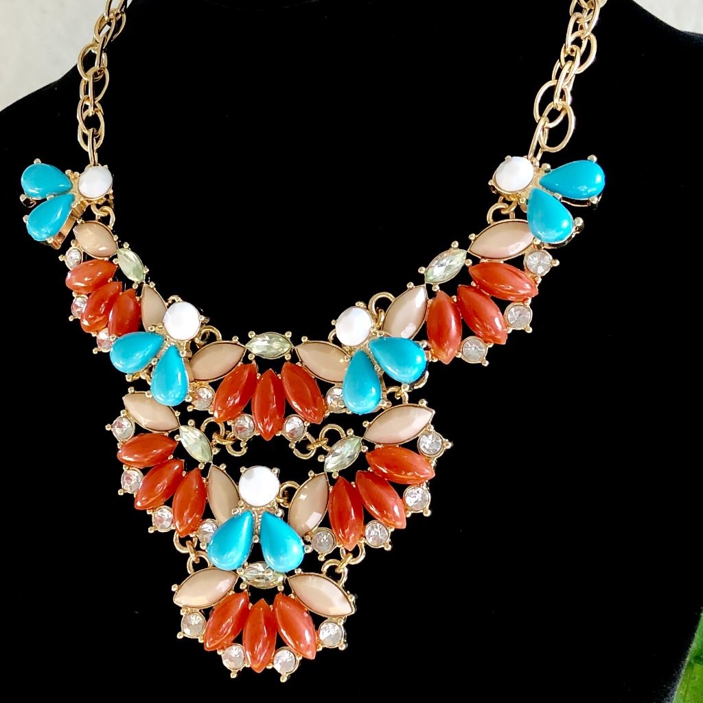 Lee Angel Turq Burgundy Cabochon Mix Media Statement Necklace Nwt 120 9$
